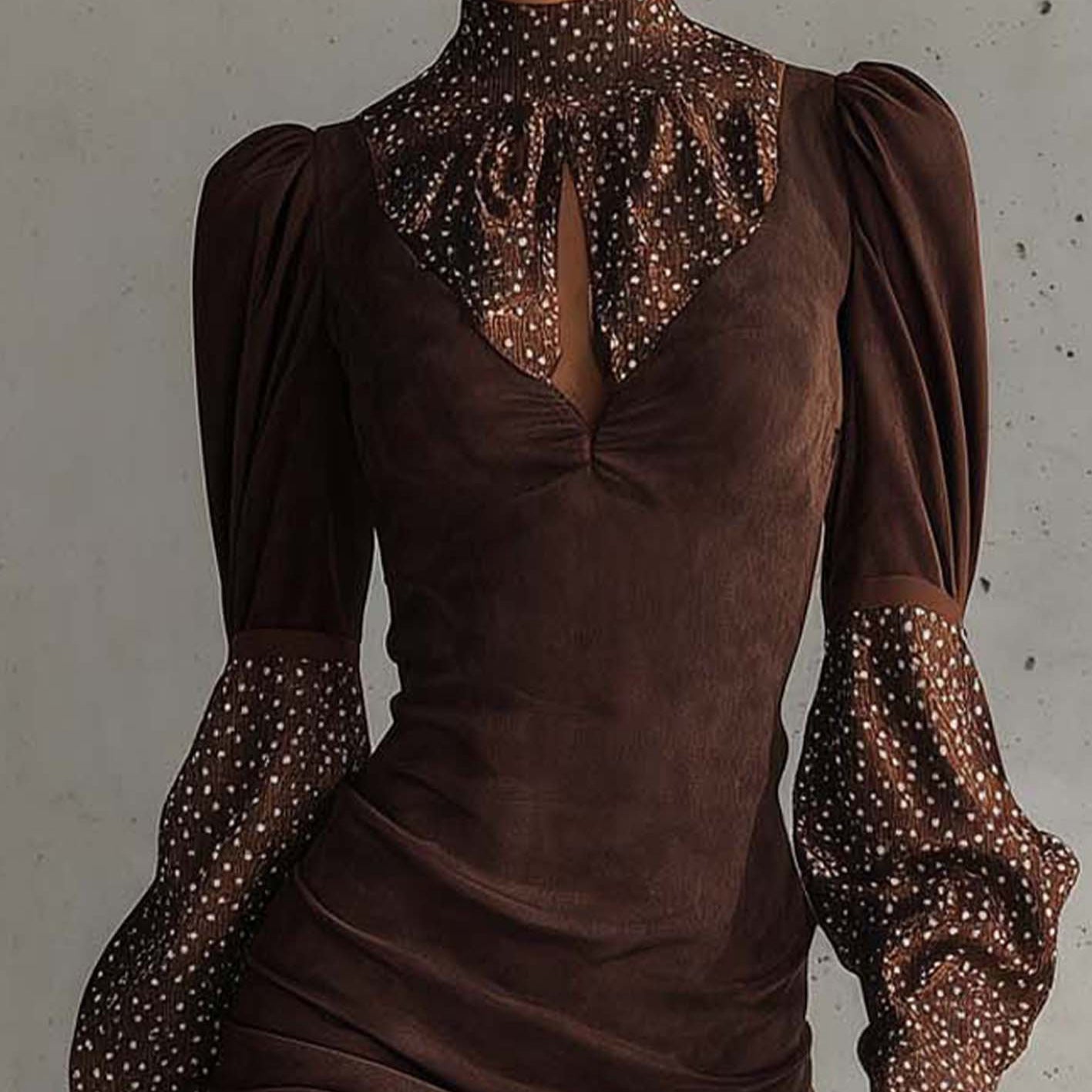 Silk-like Polka-dot Spliced Suede Sheath Skirt