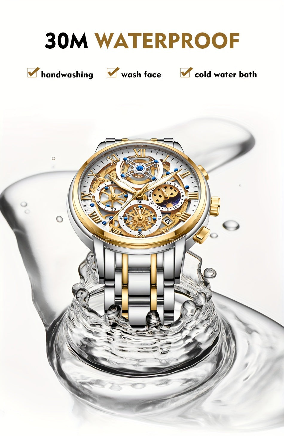 [LIGE Luxury Watch] LIGE Luxury Business Men's Watch - Stainless Steel Strap Fashion Creative Gear Dial Luminous Calendar Quartz Watches - Suitable for Family Gatherings as Gifts