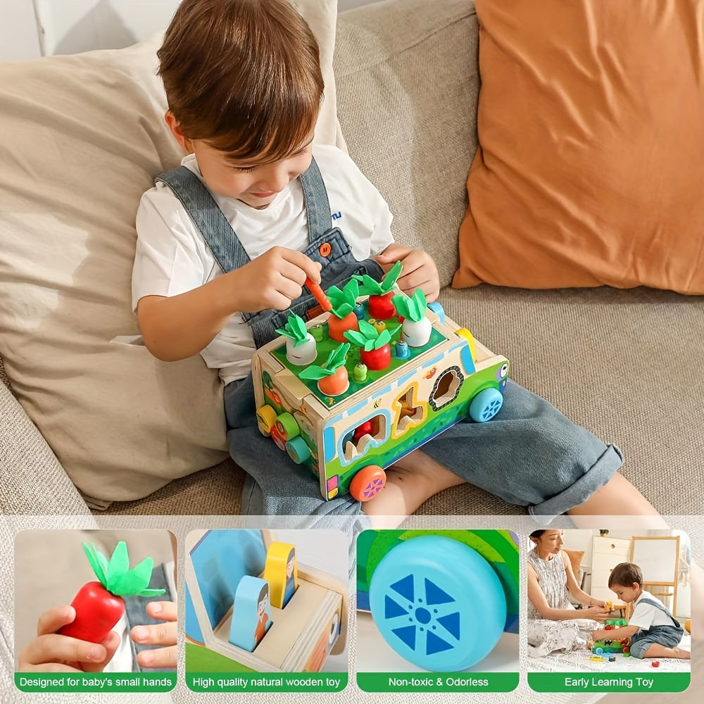 Montessori Wooden Shape Sorting Toys for Kids: Farm Animals & Vegetables Blocks, Educational Gift for 3-5 Year Olds