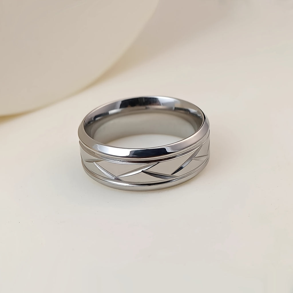 1pc 8MM Luxury High Quality Black Titanium Steel Ring Fashion Simple Men's Black Stainless Steel Wire Groove Tire Ring Artificial Jewelry Lover Gift