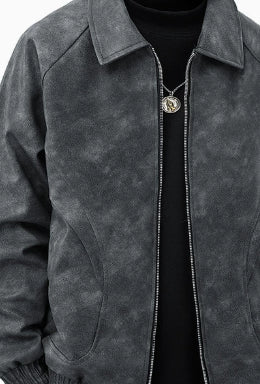 Men's Suede Couple's Windbreaker Antique Brown Lapel Jacket