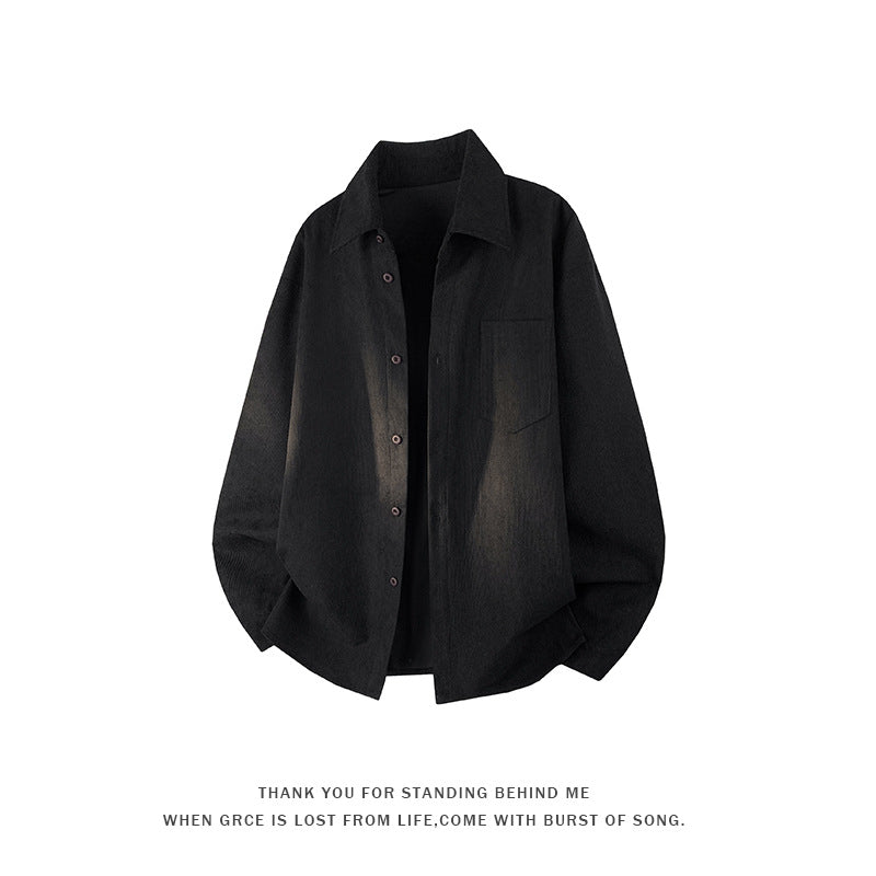 Mens Retro Loose-Fit Long-Sleeve Shirt