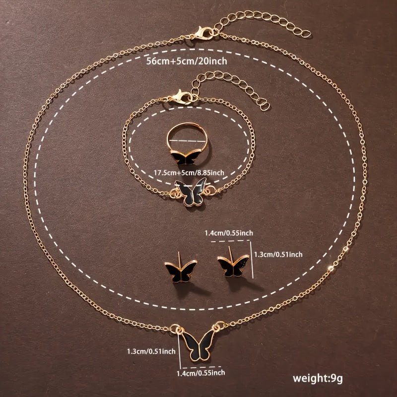 6 قطع من الساعات الأنيقة والعصرية بحزام جلدي وساعات كوارتز مع مجموعة مجوهرات الفراشة الرائعة هدية للأصدقاء