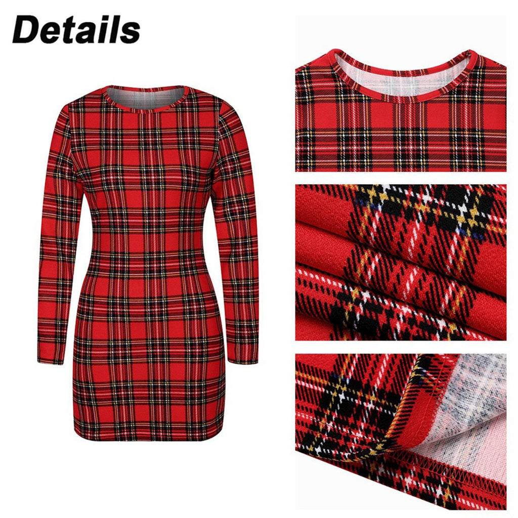 Women's Hip-Hugging Casual Plaid Slim-Fit Long-Sleeve Dress