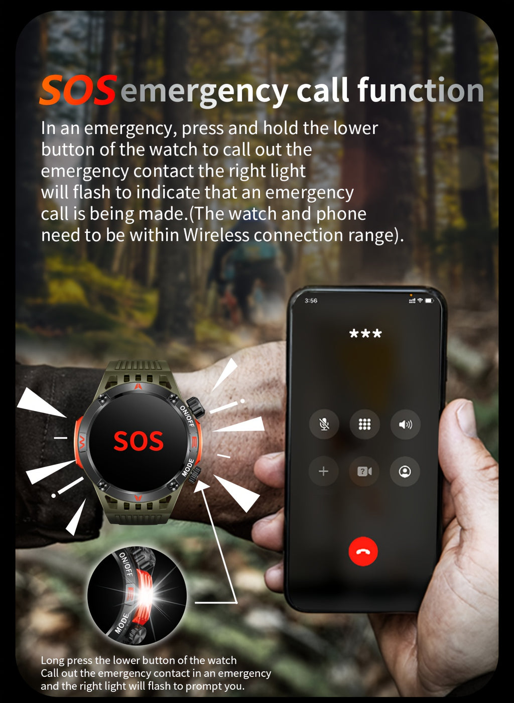 ساعة ذكية QTLJJBY لاسلكية للرد على المكالمات وSOS ساعة رياضية خارجية LED IP68 بوصلة متتبع اللياقة البدنية عداد الخطوات شاشة عرض رسائل الوسائط المتعددة، مناسبة للهواتف المحمولة، ساعات ذكية للرجال والنساء كهدية