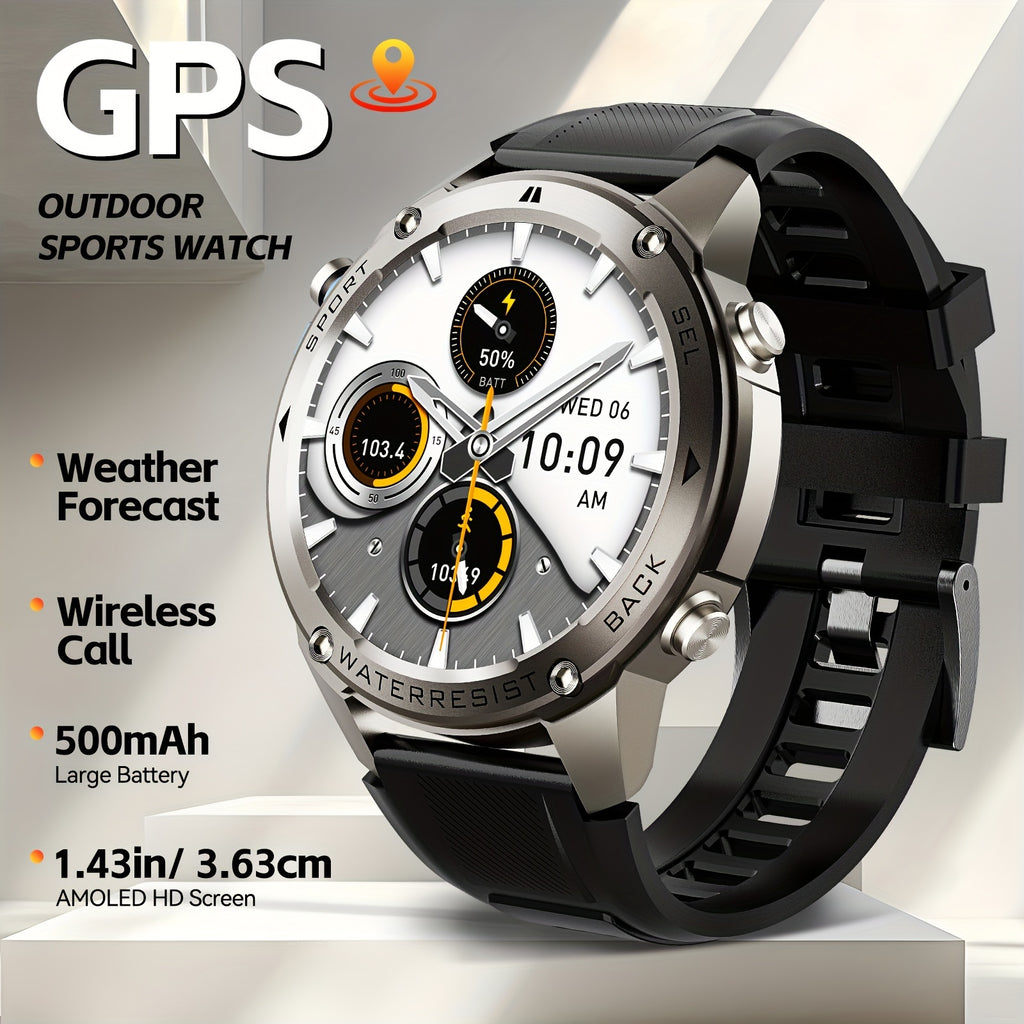 INEYES 2024 New GPS-Support Sport Smartwatch For Men, 170+ Outdoor Modes, 500 MAh Big Battery, 1.43 Inch AMOLED HD Screen, Massive Dials Free Change, 6 Theme Styles, Smartwatch For IPhone Android Phones, Metal Shell, Cool Wri