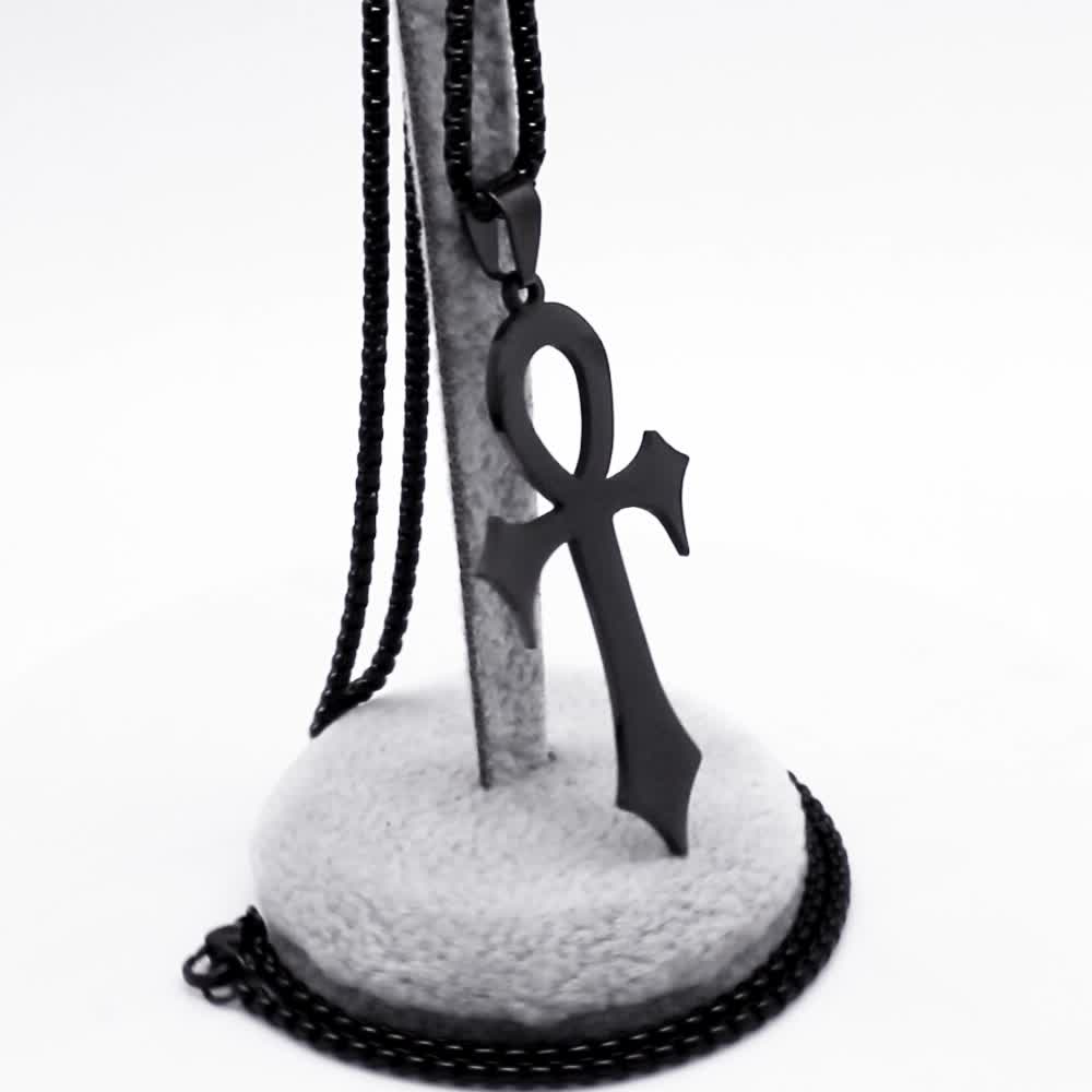 1pc Easter Goth Egyptian Cross Ankh Key Of Life Necklace Stainless Steel Black Color Amulet Religious Necklaces Gothic Jewelry Gift N7078