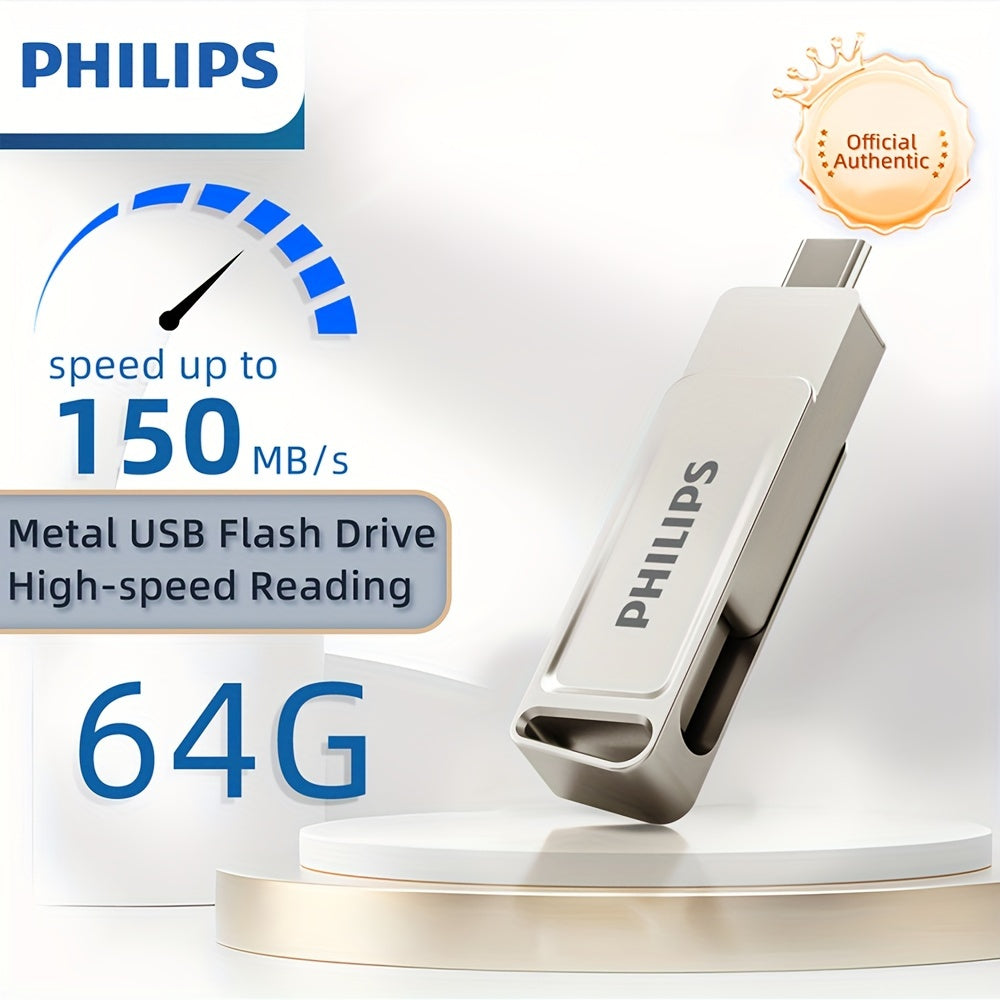 Metal USB Flash Drive - USB 3.2 Dual Flash Drive with High-Speed 150MB/s Read Speed, 2-in-1 OTG, Type-C Thumb Drive for Android Phones, iPad, Computers, etc., 32GB, 64GB, 128GB, 256GB Storage Options, High-Speed Storage Devic