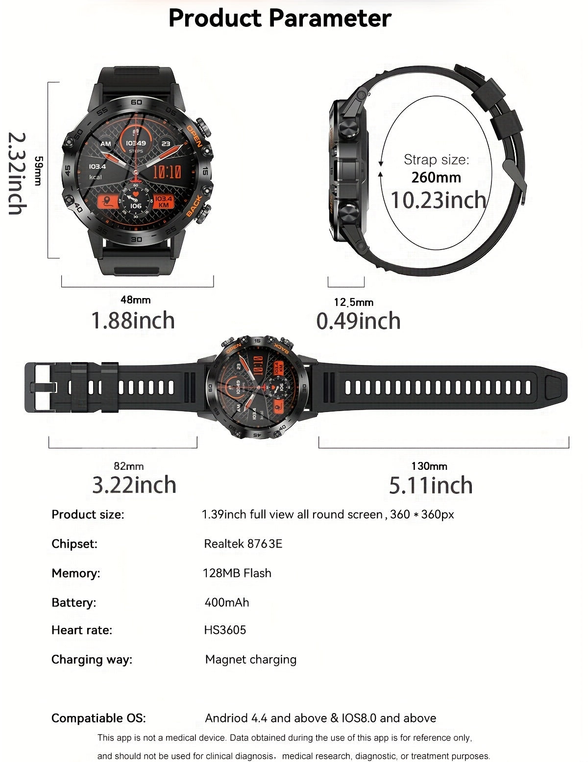 ساعة LIGE HD الذكية - ساعات يد أنيقة للنساء والرجال، مزودة بمكالمة لاسلكية، وشاشة عالية الدقة مقاس 1.39 بوصة، وأوضاع رياضية متعددة، وتنبيهات معلومات، وتذكيرات بالنشاط، وتحكم بالموسيقى، وعداد خطوات رياضي، ومراقب لمعدل ضربات القلب.