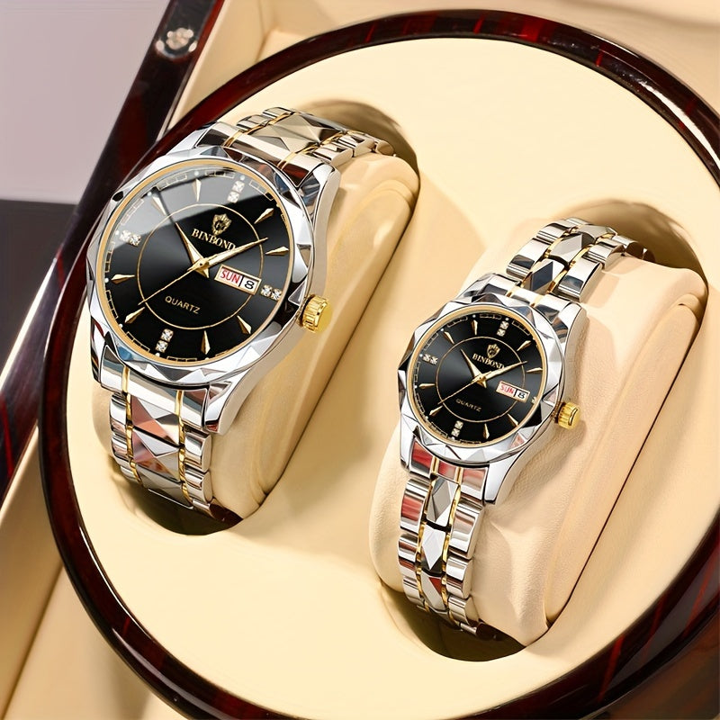 2pcs/set, Business Double Calendar Waterproof Men's Watches Set, Valentine's Day Gift