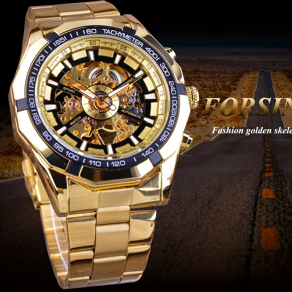 Forsining Stainless Steel Business Men's Automatic Mechanical Watches, Fashion Luminous Hollow Sport Wrist Watch, Ideal choice for Gifts