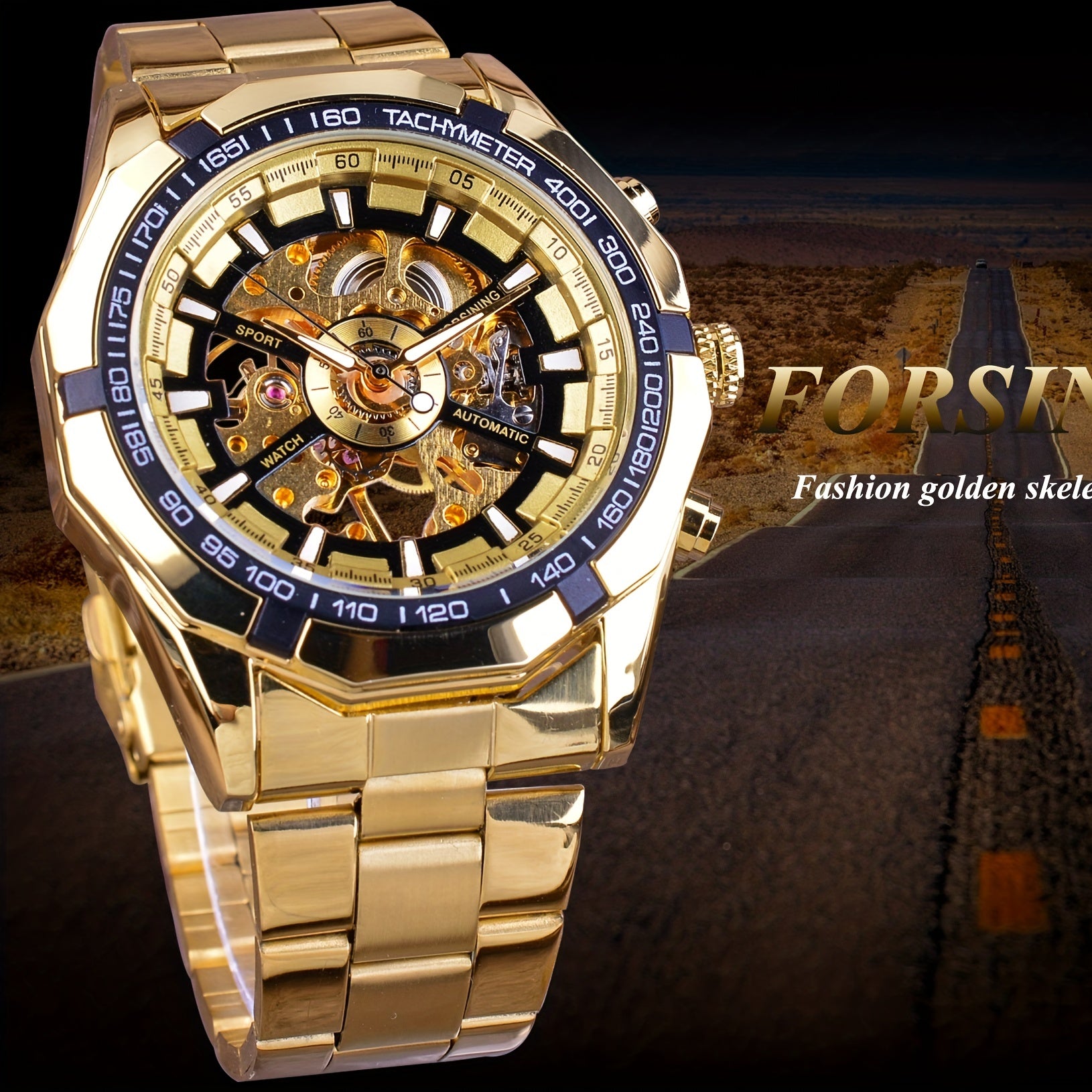 Forsining Stainless Steel Business Men's Automatic Mechanical Watches, Fashion Luminous Hollow Sport Wrist Watch, Ideal choice for Gifts