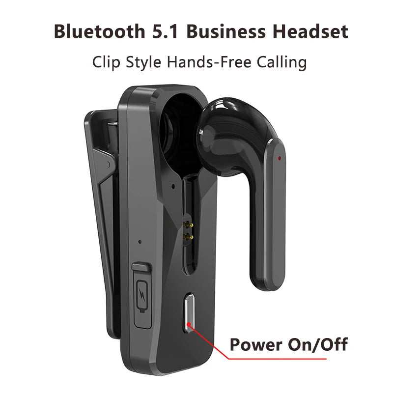 Bluetooth 5.1 Wireless Headset Business Earphone With HD Mic Handsfree Call Vibration Reminder Ear-Hook Sports Driving Headphone