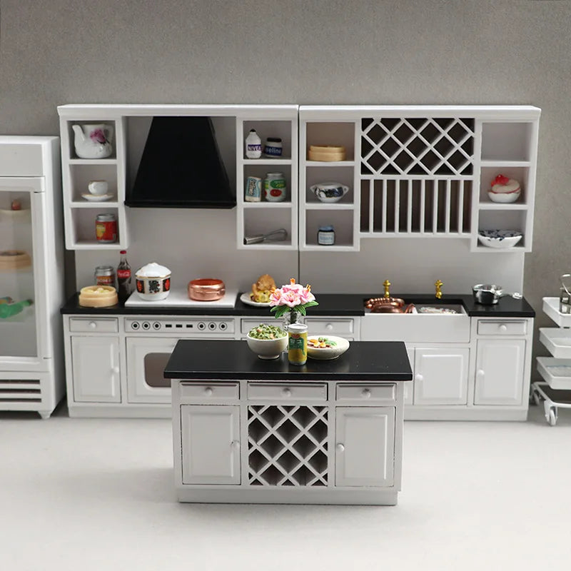 1/12 3Pcs Dollhouse Kitchen Cabinet Dining Room Furniture Set Doll House DIY Decor Mini Bar Counter Furniture Accessories