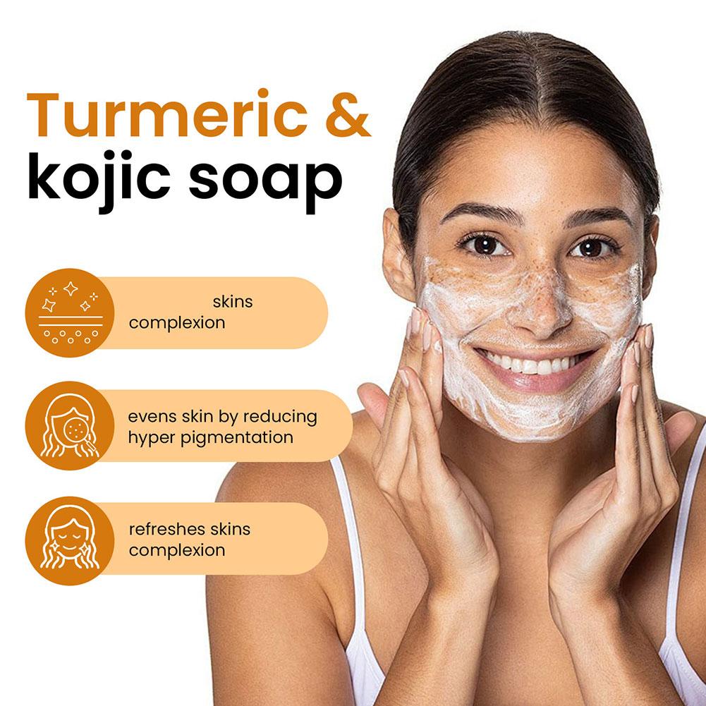 صابون الكركم المصنوع يدويًا 100 جرام، صابون حمض الكوجيك بالليمون، صابون الاستحمام والوجه، التنظيف العميق للعناية ببشرة الوجه والجسم