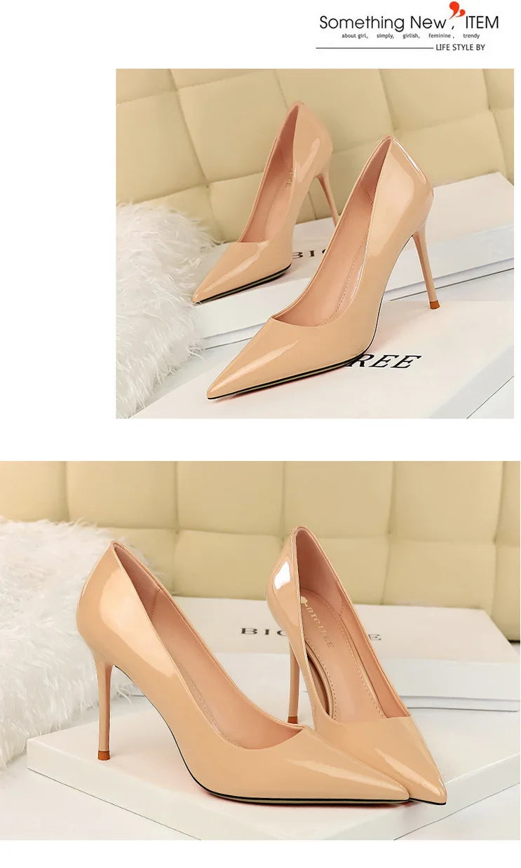 BIGTREE Shoes Fashion Woman Pumps Patent Leather High Heels Stiletto Heels Occupation OL Office Shoes Sexy Heels Plus Size 43