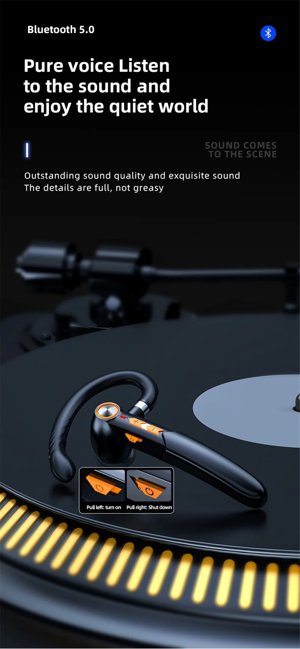 HiFi Earphones Bluetooth Headphones Handsfree Wireless Headset Business Headset Drive Call Sports Earphones for Smartphone