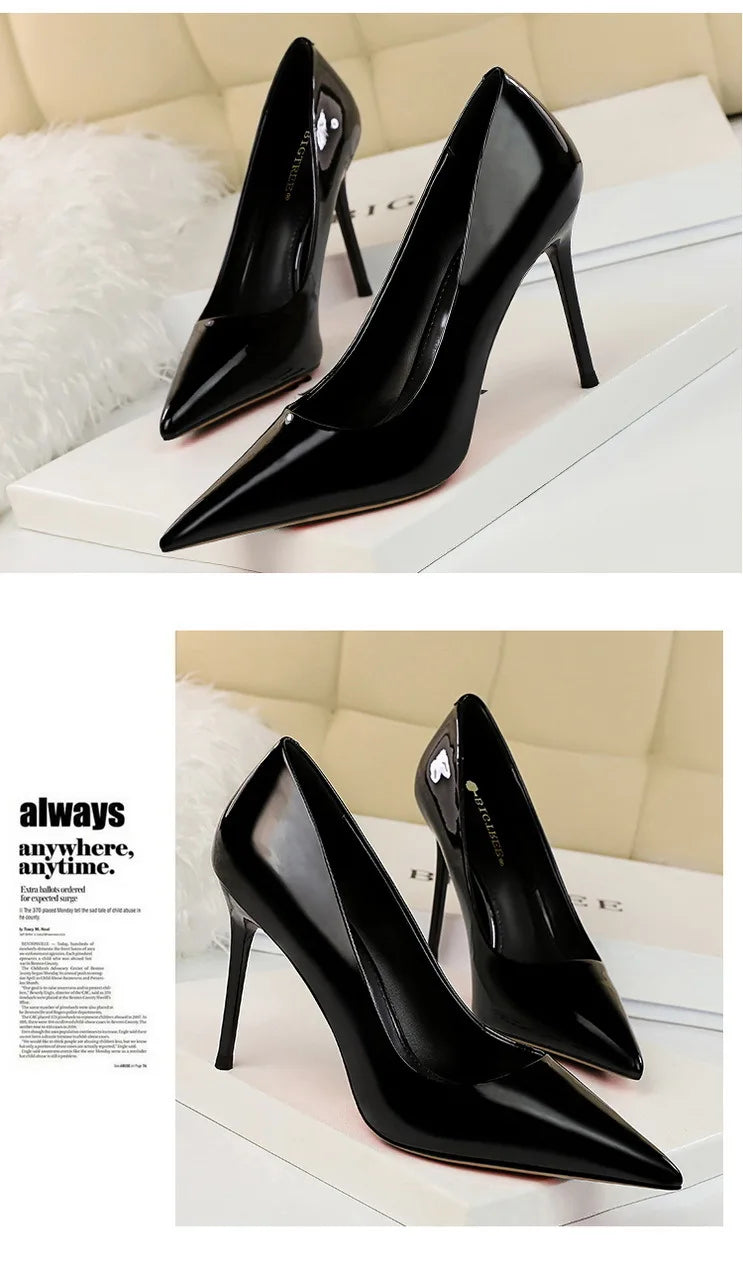 BIGTREE Shoes Fashion Woman Pumps Patent Leather High Heels Stiletto Heels Occupation OL Office Shoes Sexy Heels Plus Size 43