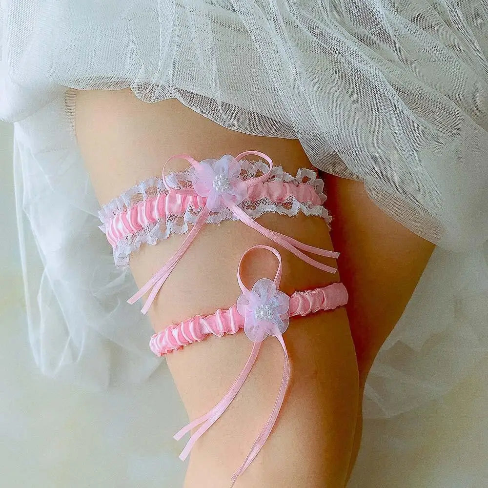1pc Bridal Lace Leg Ring Loop Blue Red Green Wedding Garter Plastic Sexy Garters Women/Female/Bride Thigh Rings with Bow