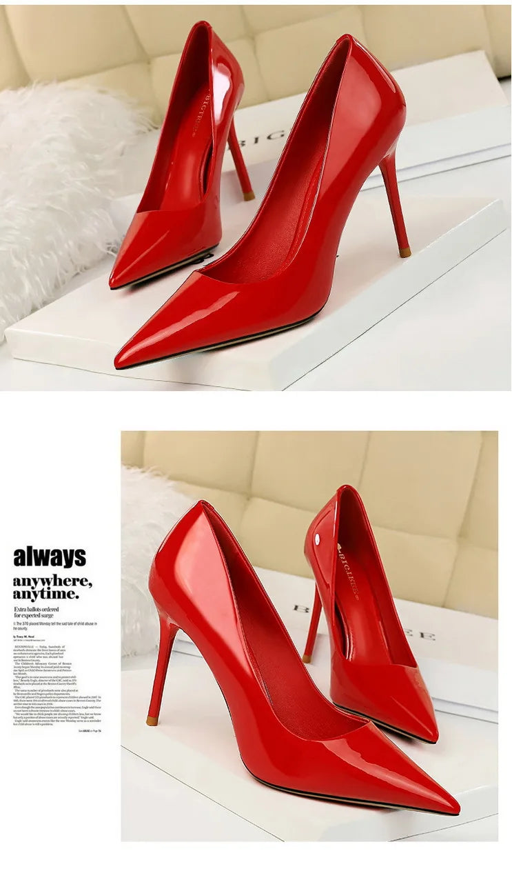 BIGTREE Shoes Fashion Woman Pumps Patent Leather High Heels Stiletto Heels Occupation OL Office Shoes Sexy Heels Plus Size 43
