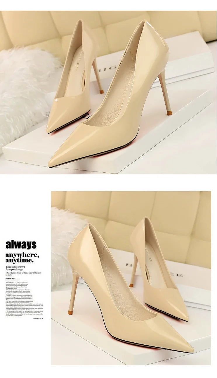 BIGTREE Shoes Fashion Woman Pumps Patent Leather High Heels Stiletto Heels Occupation OL Office Shoes Sexy Heels Plus Size 43