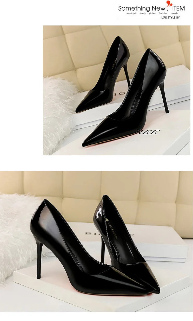 BIGTREE Shoes Fashion Woman Pumps Patent Leather High Heels Stiletto Heels Occupation OL Office Shoes Sexy Heels Plus Size 43