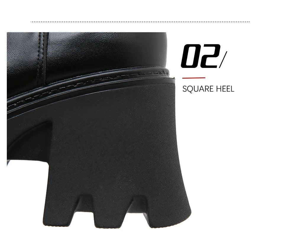 GDGYDH Slip-On Women Motorcycle Boots Square High Heels Thick Platform Female Ankle Boots Black Plus Sizes Chelsea Boots Women