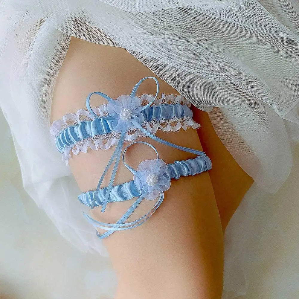 1pc Bridal Lace Leg Ring Loop Blue Red Green Wedding Garter Plastic Sexy Garters Women/Female/Bride Thigh Rings with Bow