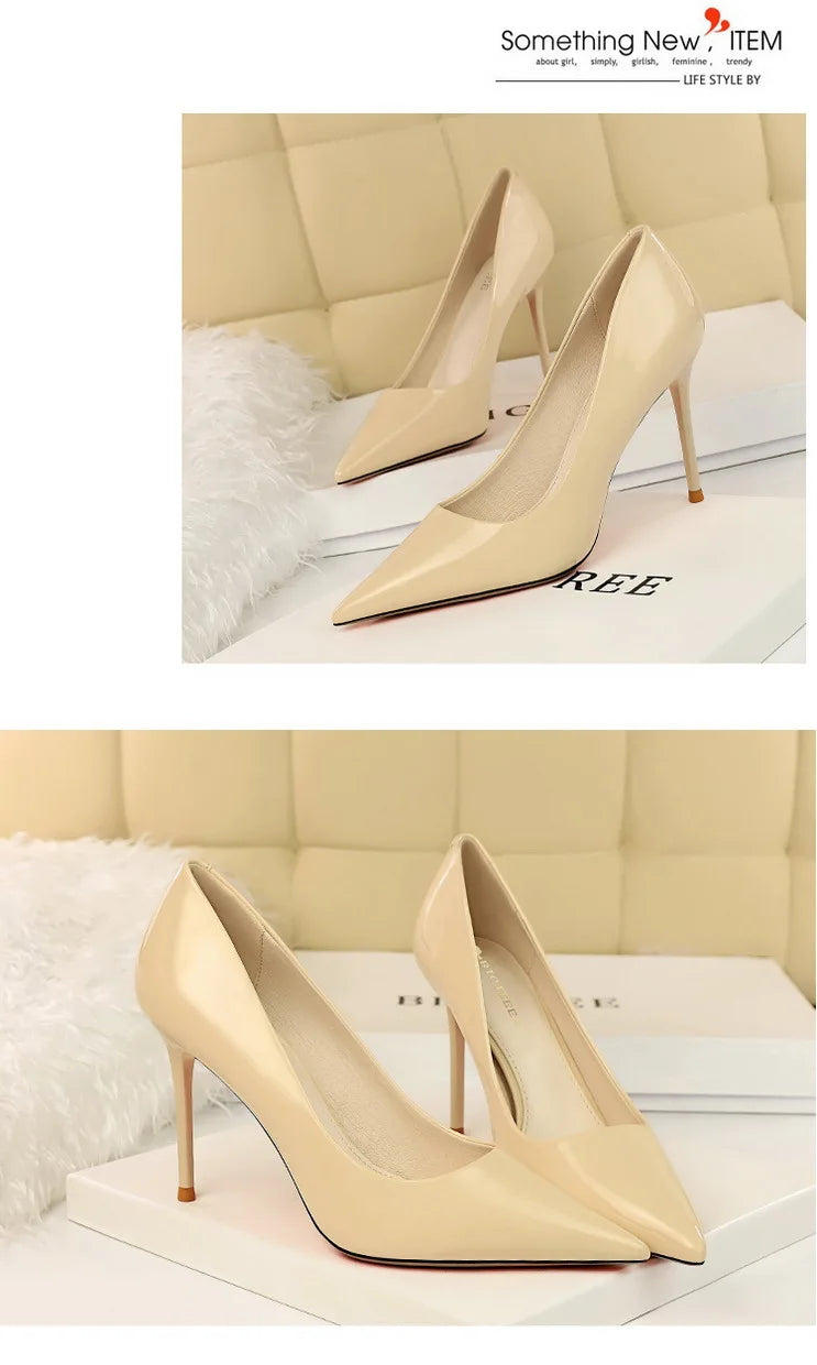 BIGTREE Shoes Fashion Woman Pumps Patent Leather High Heels Stiletto Heels Occupation OL Office Shoes Sexy Heels Plus Size 43