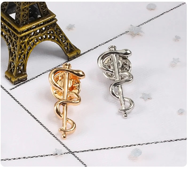 New World Health Organization WHO Logo Brooch Snake Caduceus Pins Doctor Nurse Medical Wellness Symbol Badge Jewelry