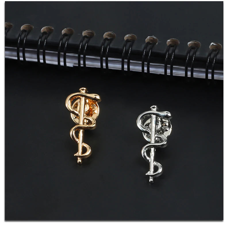 New World Health Organization WHO Logo Brooch Snake Caduceus Pins Doctor Nurse Medical Wellness Symbol Badge Jewelry