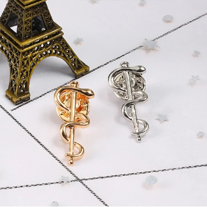 New World Health Organization WHO Logo Brooch Snake Caduceus Pins Doctor Nurse Medical Wellness Symbol Badge Jewelry