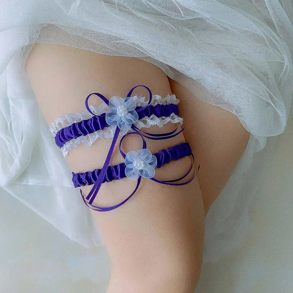 1pc Bridal Lace Leg Ring Loop Blue Red Green Wedding Garter Plastic Sexy Garters Women/Female/Bride Thigh Rings with Bow