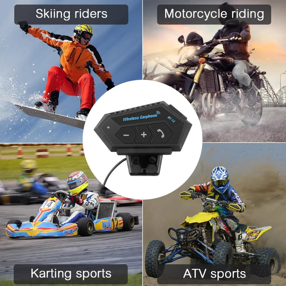 BT12 Motorcycle Helmet Headset Stereo Bluetooth Earphone Wireless Handsfree Mic Headphones Music Player For Motorbike Rider