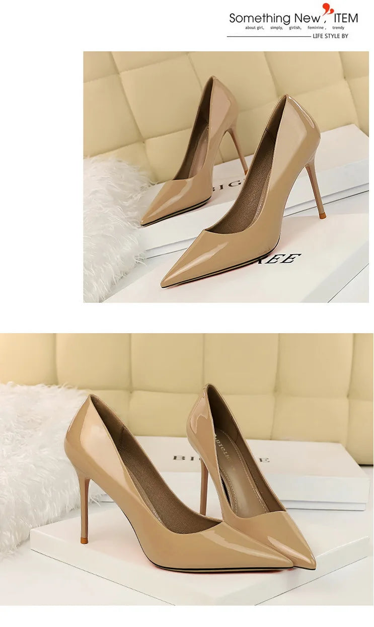 BIGTREE Shoes Fashion Woman Pumps Patent Leather High Heels Stiletto Heels Occupation OL Office Shoes Sexy Heels Plus Size 43