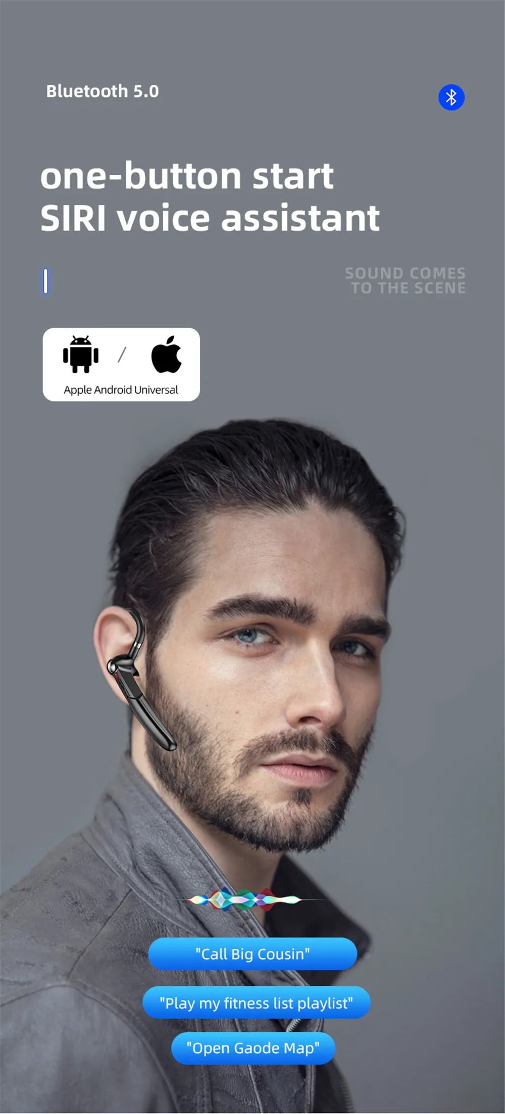 HiFi Earphones Bluetooth Headphones Handsfree Wireless Headset Business Headset Drive Call Sports Earphones for Smartphone