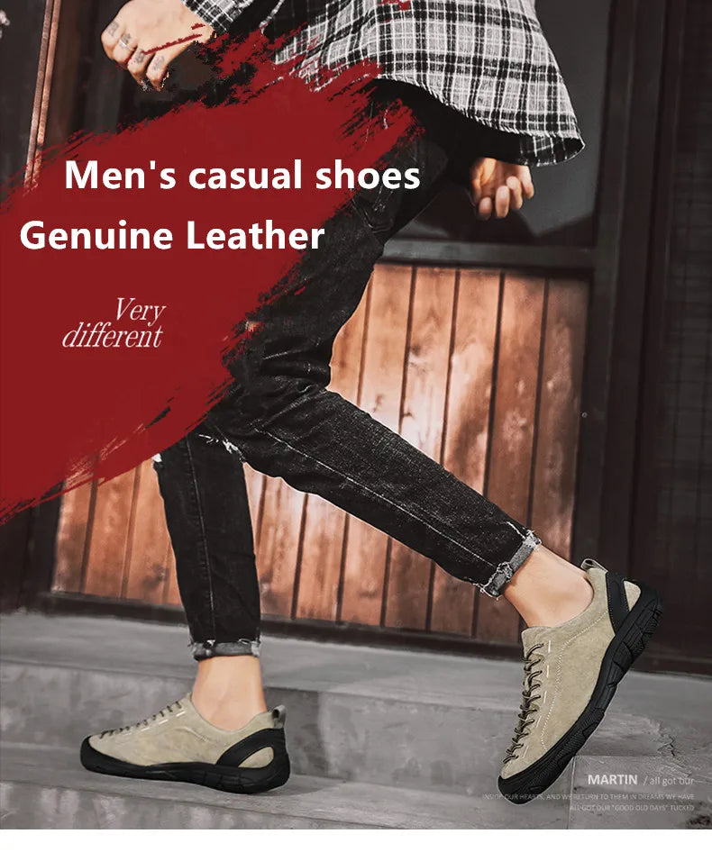 Genuine Leather Men's Shoes Outdoor Non-slip Sneakers Breathable Large Size Casual Shoes Fashion Flats Boat Shoes Men Loafers