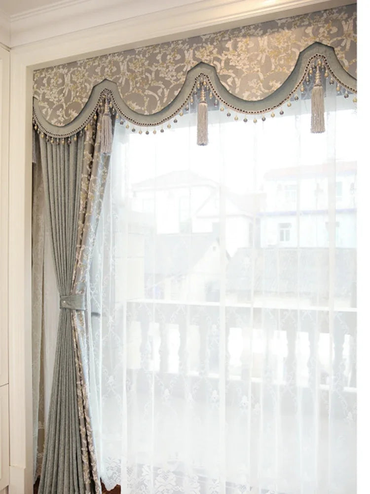 Custom Curtains for Living Room Simplicity Lace Splicing Green Chenille Blackout Embroidery Valance Tulle High Quality Fabric