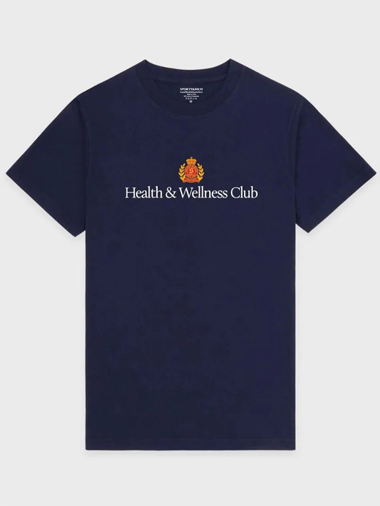 Health Wellness Club Letters Printing Short Sleeve T Shirts Navy Loose Cotton Casual Tops Tees Ins Fashion Vintage Shirts Women