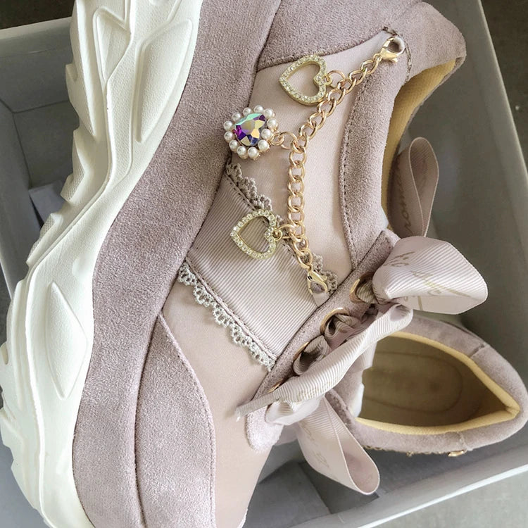 Liz Japanese Heart Shape Rhinestone Pearl Mine Series Thick Bottom Platform Lolita Casual Muffin Shoes Sweet Sports Shoes
