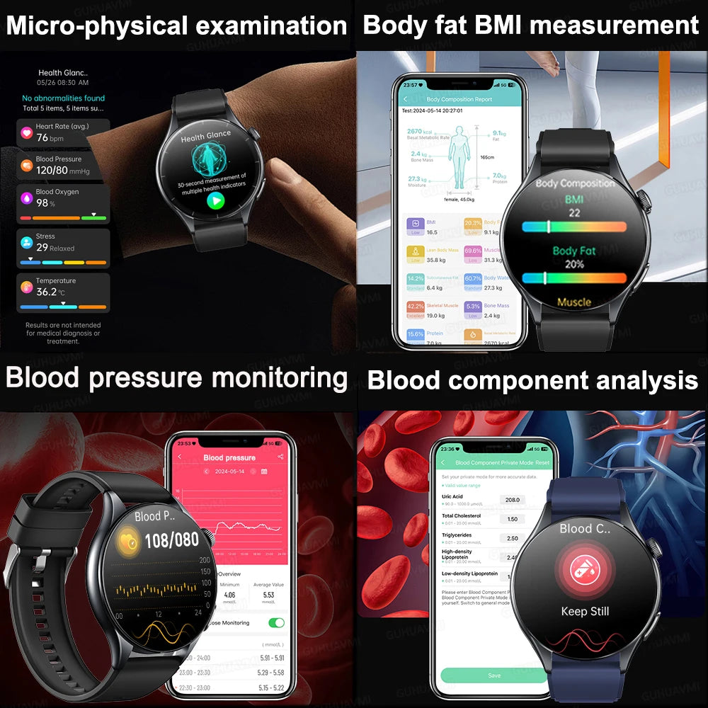 Sapphire 2025New Health managed Smart Watch Health measure Blood Fat Uric Acid Call ECG+PPG blood pressure Health Smartwatch IOS