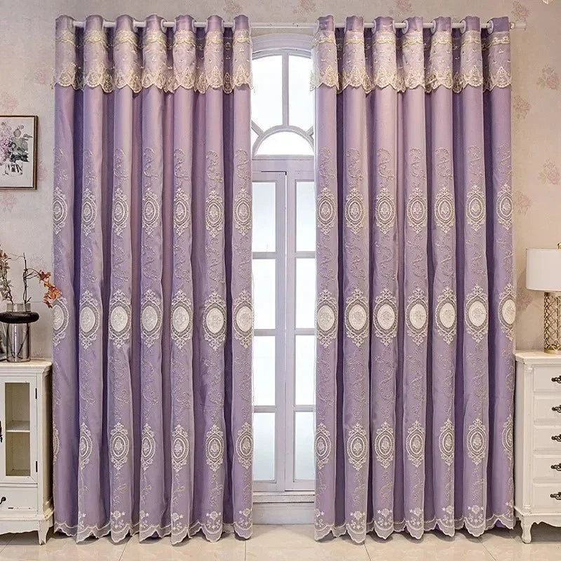 Custom Curtains for Living Dining Room Bedroom Luxury European Double-layer Fabric Gauze Integrated Embroidery Blackout Decor