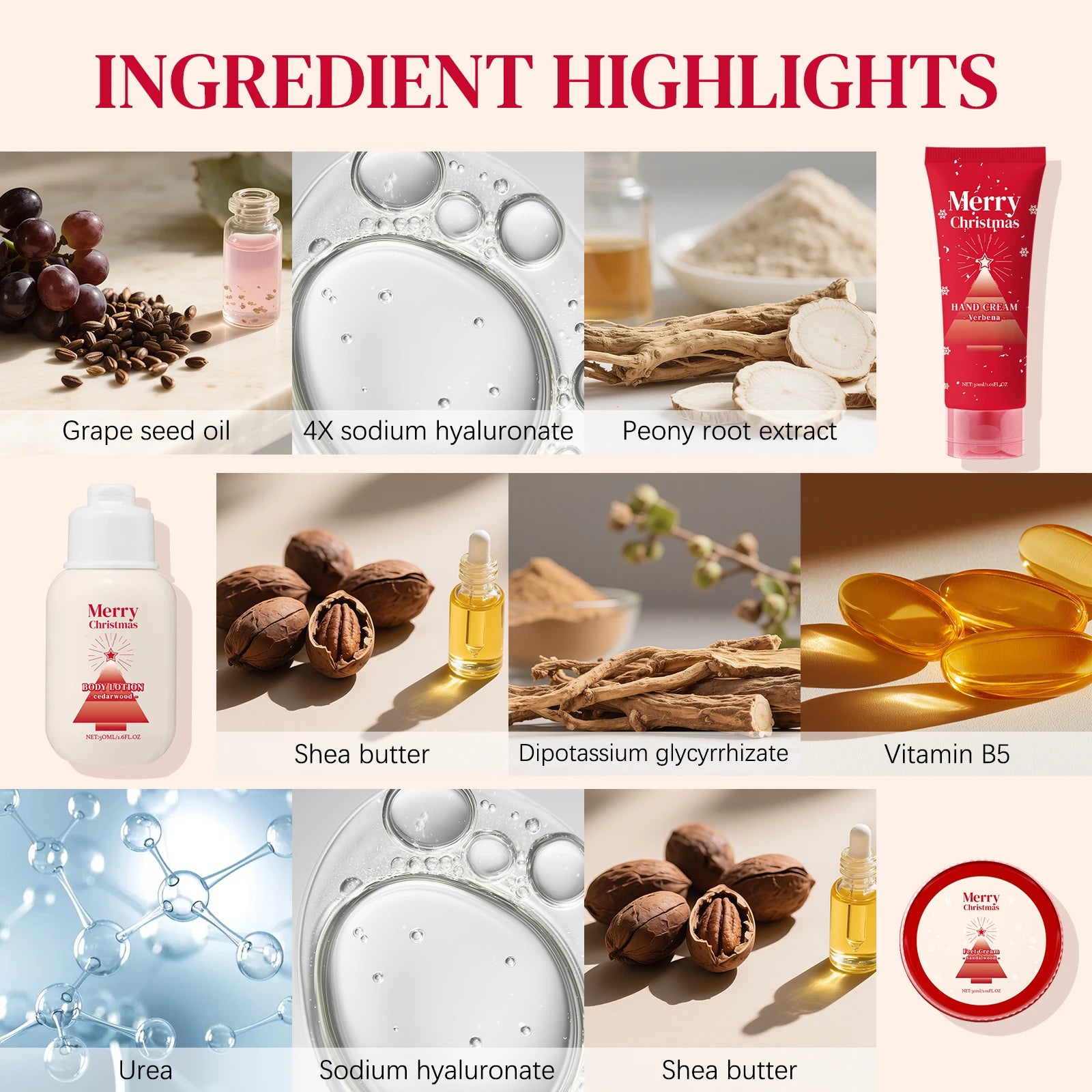 110ml Christmas Boay Care Gift Set Hand Cream Body Lotion Foot Cream & Nail Pen Moisturizing Winter Skin Care Kit for Women Men