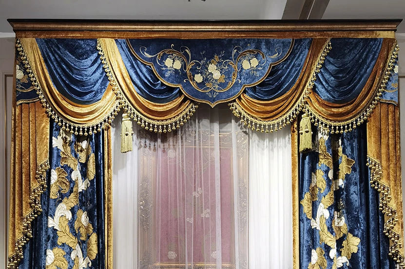 European Curtains for Living RoomCustom New High-end Villa  French Bedroom Velvet Embroidered American Cotton Wool Large Flowers