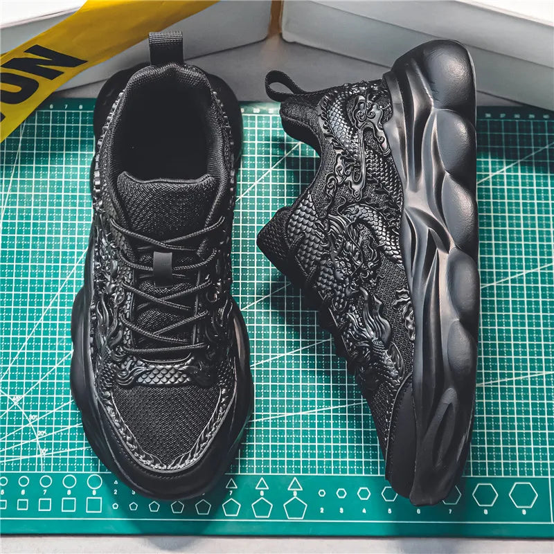 Men Casual Sneakers Cool Chinese Dragon Relief Shoes Luminous Platform Tennis Running Sport Shoe Lovers Walking Jogging Trainers