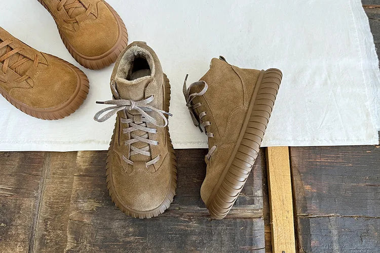 Careaymade-Wide Head Genuine Leather Women's Boots comfortable soft sole thick sole Boken warm Ankle Boots workwear short boots