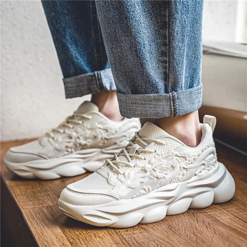 Men Casual Sneakers Cool Chinese Dragon Relief Shoes Luminous Platform Tennis Running Sport Shoe Lovers Walking Jogging Trainers