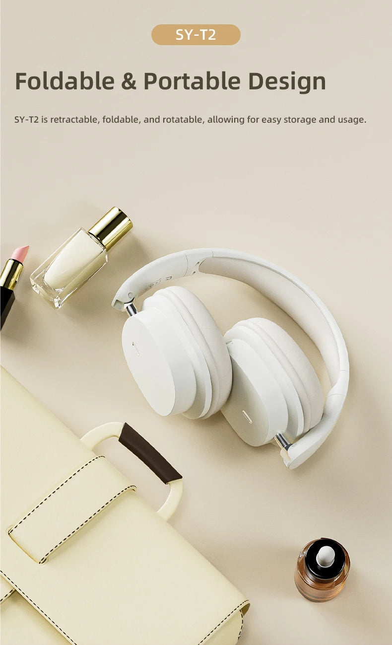 Bluetooth 5.3 Fashion Wireless Headphones HIFI Stereo Portable Over-ear Business Headset Low Latency Gaming Earphones With Mic