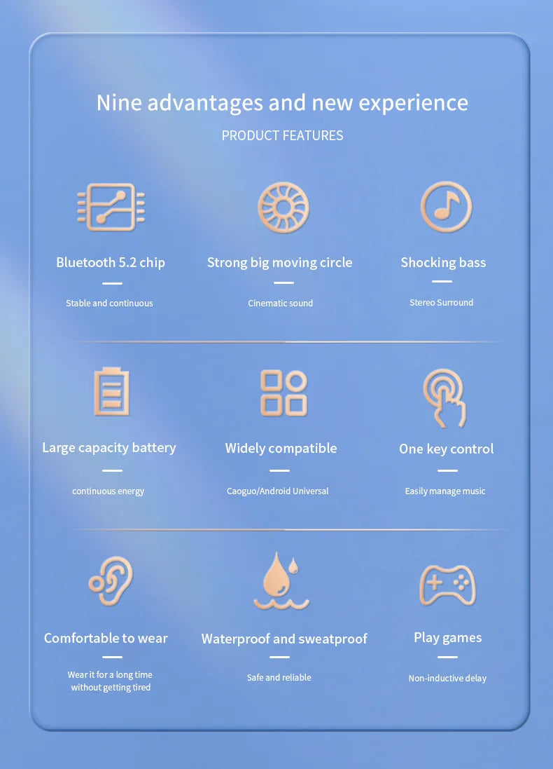 Bluetooth 5.2 Business Wireless Headphone Ear-Hook Mini HIFI Bass Noise Cancelling Earphone With Mic Sport Game Headset