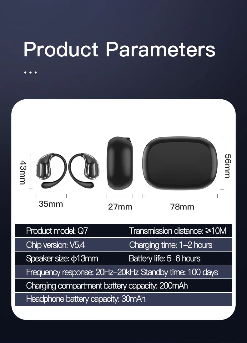 Bluetooth 5.4 Ear Hook Headphones TWS Wireless Earphones HiFi Stereo Waterproof Headsets LED Display Long Standby Touch Earbuds